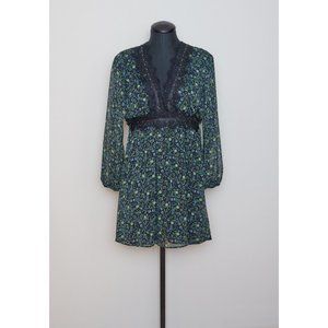 Zara XS Green Micro Floral A-Line Dress